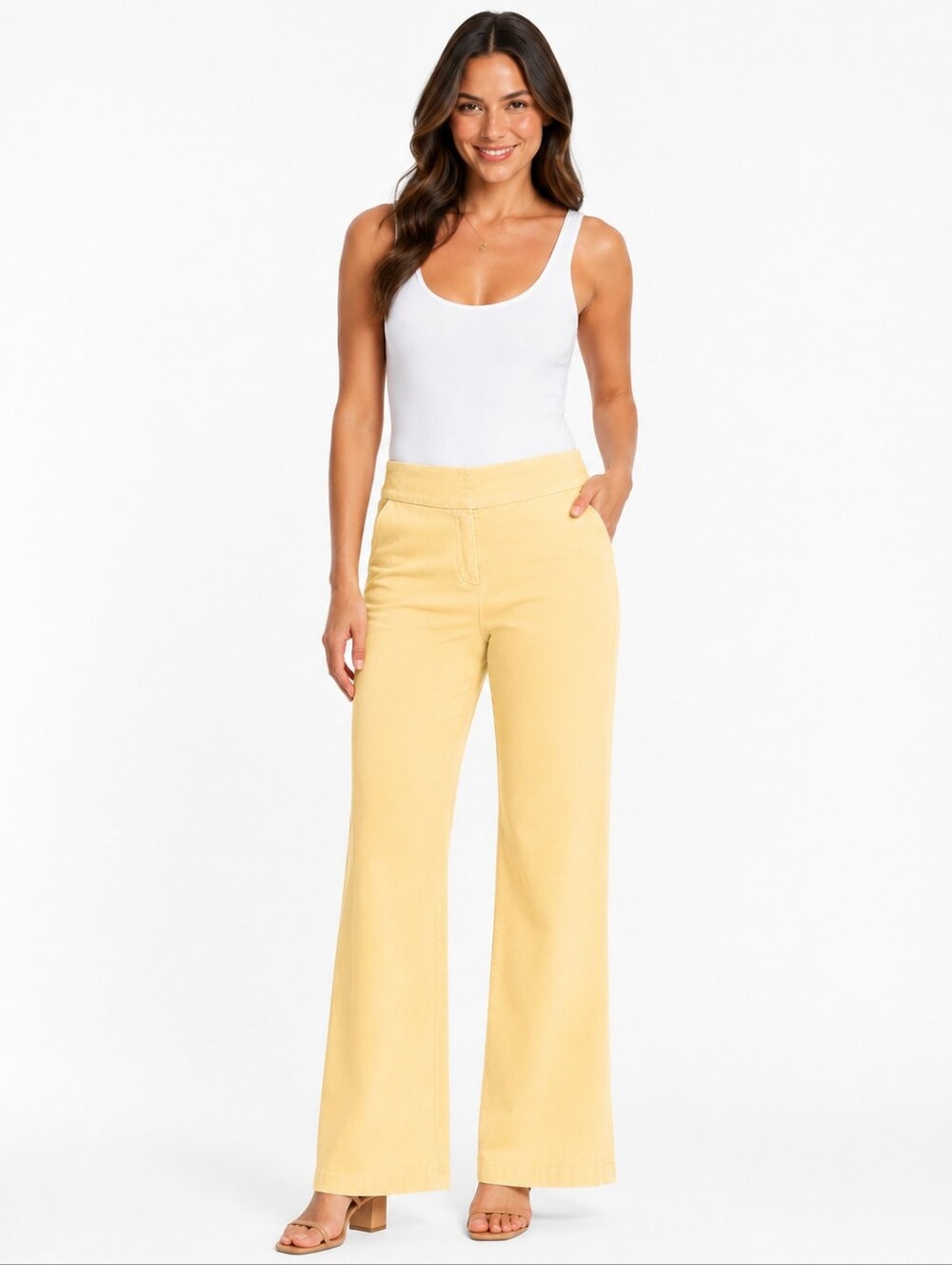 Johnny Was Honey Yellow Velvet Cotton Leg Pants High Rise Women Size 10 NWT